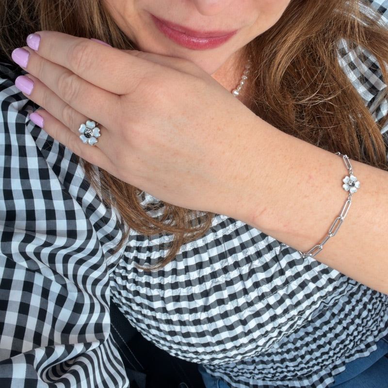 Sterling Silver Yin Yang Pom Flower Bracelet and Ring by Goddaughters