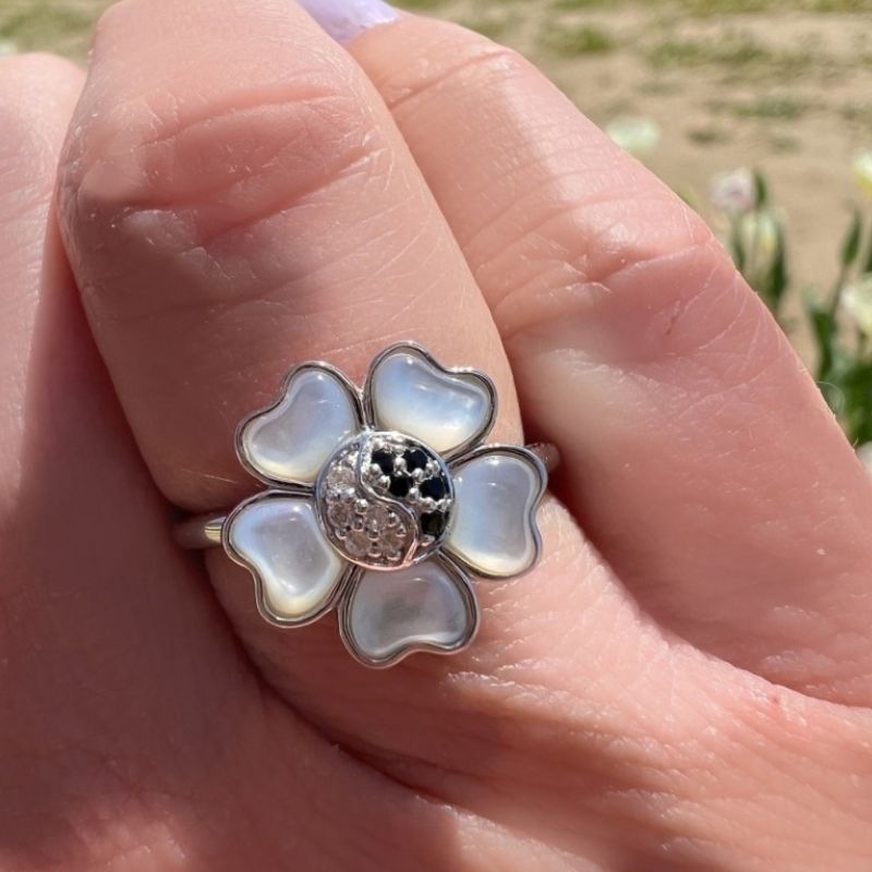 Sterling Silver Yin Yang Pom Flower Ring by Goddaughters