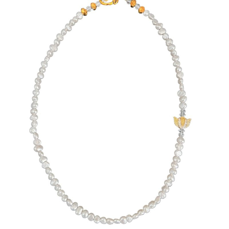 Tulip Angel on my Shoulder Freshwater Pearl Gold Clad Necklace
