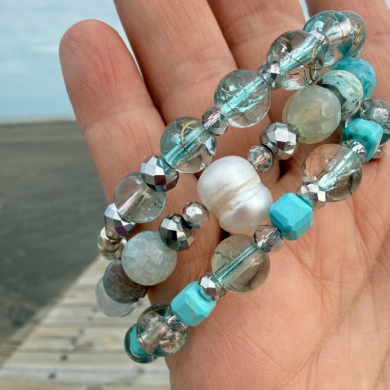 Turquoise Pearl for peace one of a kind wrap bracelet