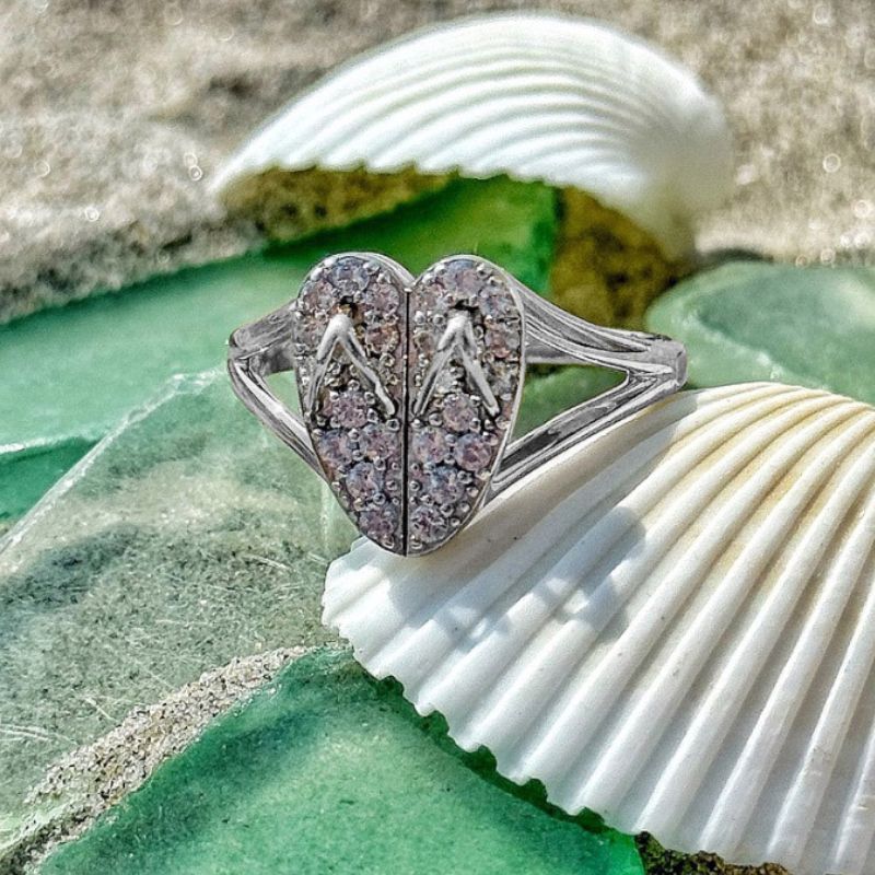 White topaz filled Flip Flop Heart Ring by Goddaughters