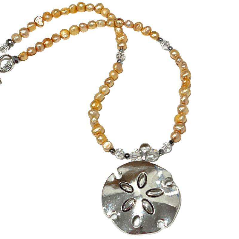 Yellow Freshwater Pearl Sand Dollar Necklace