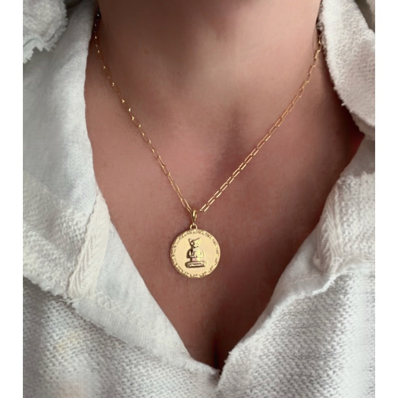 Zen Cat Meditation Medallion Golden Paperclip Chain Necklace by Goddaughters