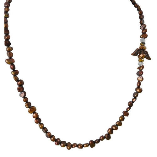 Brown Copper tone Freshwater pearls Angel on My shoulder Necklace. As seen on American Idol and Vampire Diaries