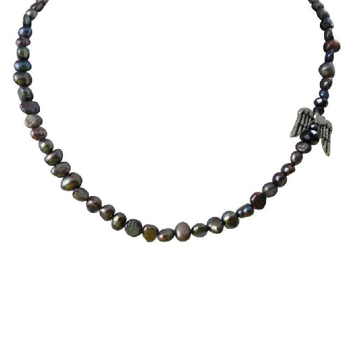 Blue freshwater pearl Angel on my Shoulder necklace