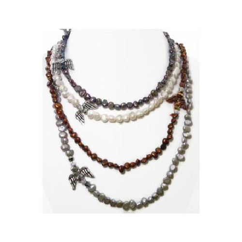 Silver Blue White and Brown Friends Angel Necklace