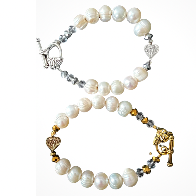 AngelEyes Heart Freshwater Pearl bracelet silver and gold wearable art for the soul by goddaughters