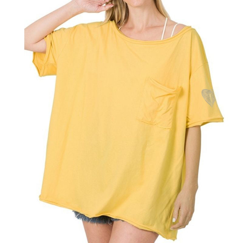 Angeleyes Heart on my Sleeve Banana oversized boatneck boyfriend Tshirt by Goddaughters