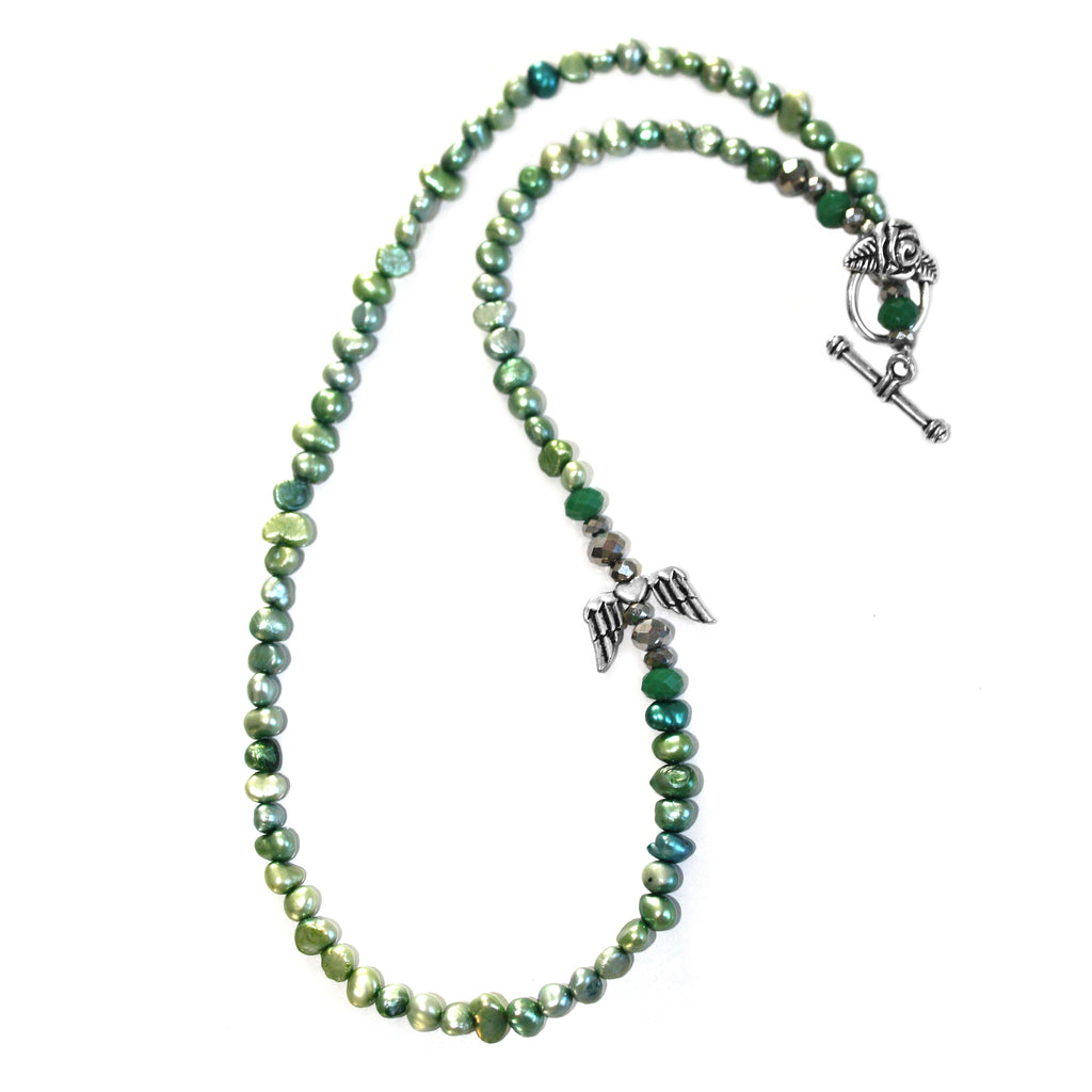 Angel on My Shoulder Balloon Sleeve Plum EmbroideredSweatshirt and Color Therapy Angel on my Shoulder Freshwater Pearl Necklace Bundle