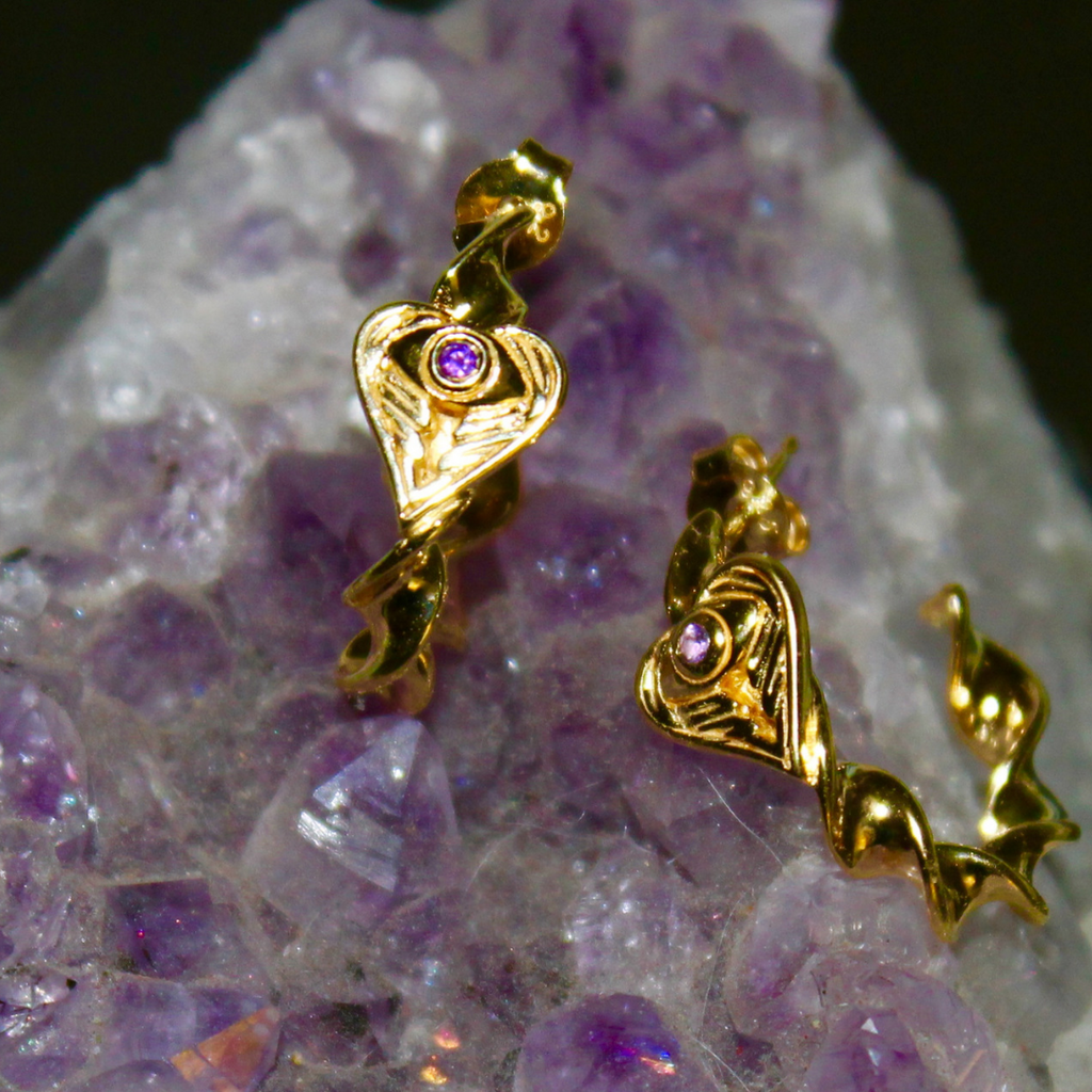 AngelEyes Heart Twist Gold Hoop Earrings Anxiety relief natures tranquilizer gemstone
