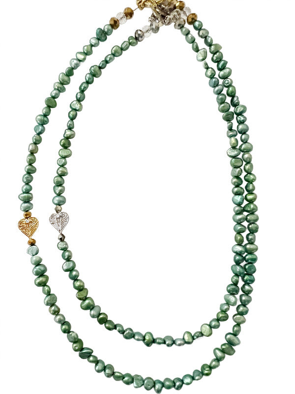 AngelEyes Heart on my Shoulder Green Freshwater Pearl Neckalce by Goddaughters
