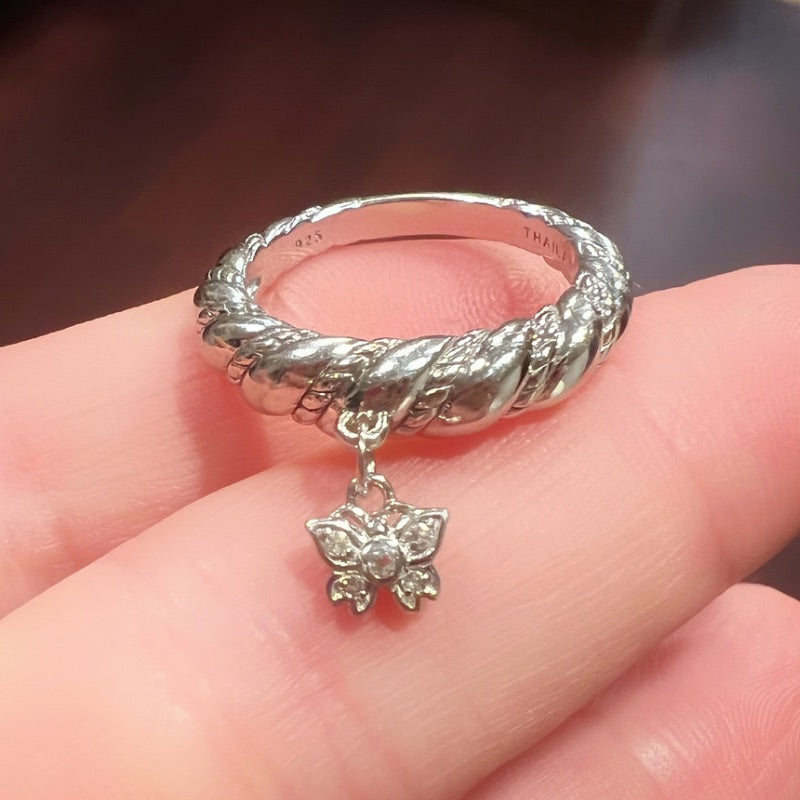 Butterfly ring with white topaz stones