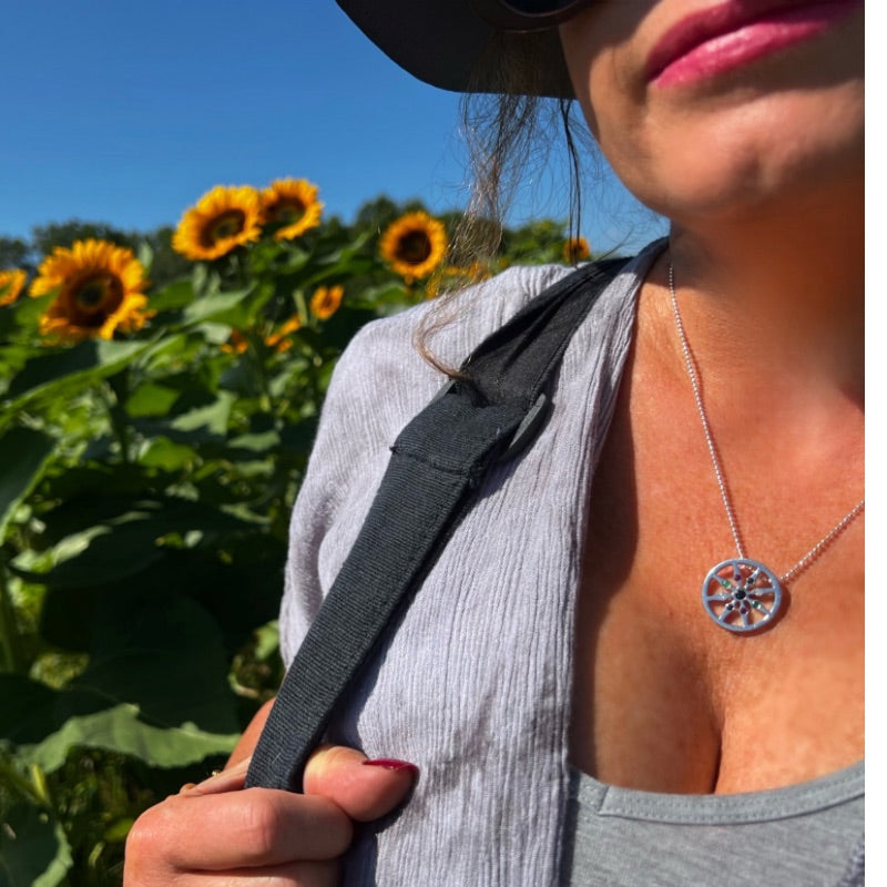 "HOLIDAY SPECIAL" DHARMA VIII Wheel Multi Stone Necklace and XO Angeleyes Heart Backpack Bundle