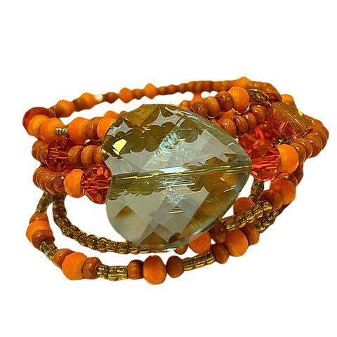 Orange with Crystal Heart Wrap Bracelet