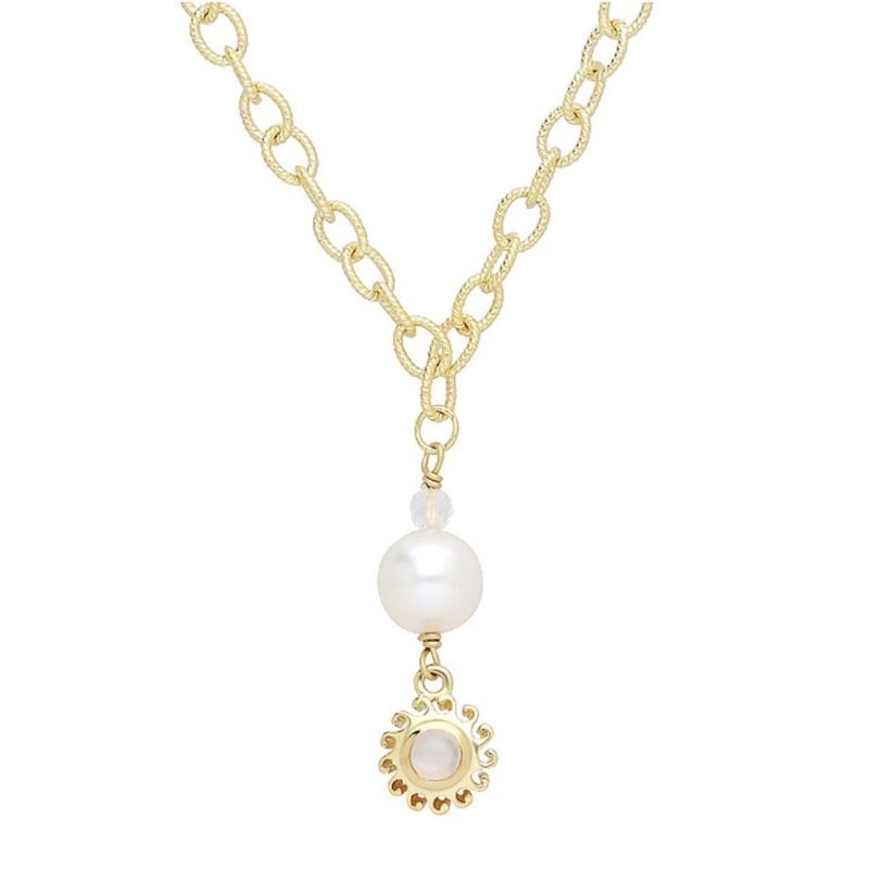 Sun Moonstone Pearl Drop Necklace
