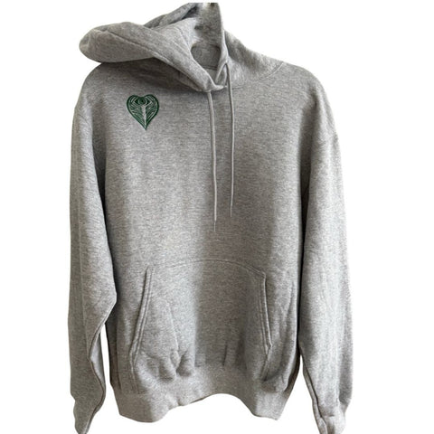 Green Embroidered AngelEyes Heart on the Shoulder Grey Hoodie