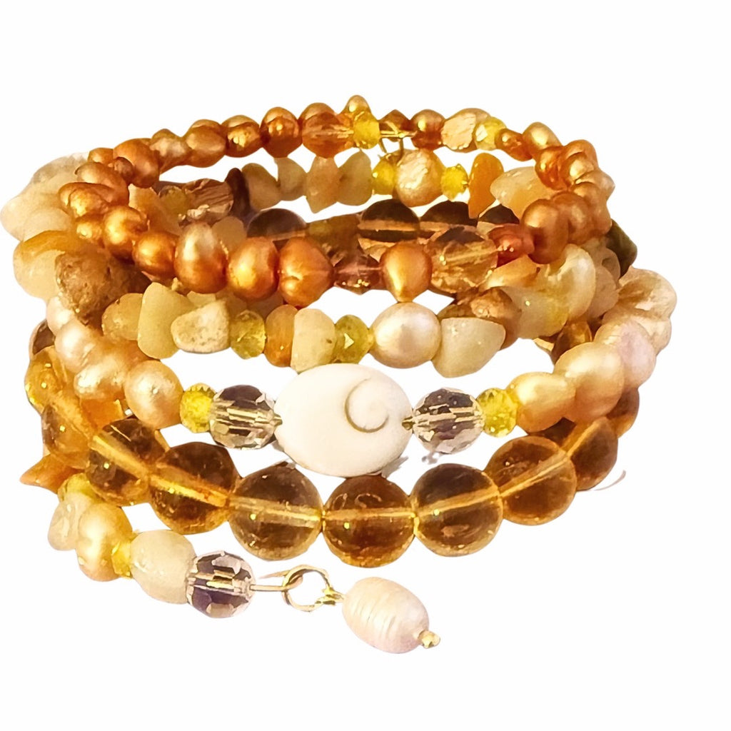 Orange & Yellow Shiva Shell Wrap Bracelet