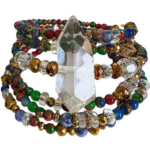 Multicolor XO Affirmation Clear Quartz Wrap Bracelet