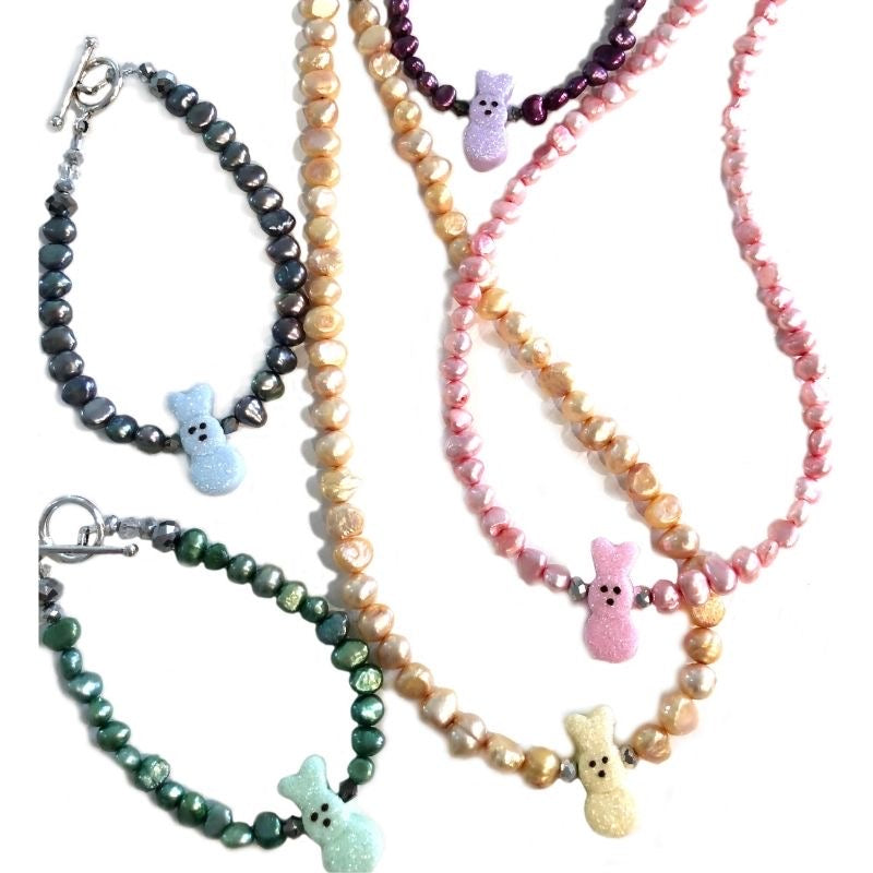 Green Freshwater Pearl Bunny Bracelet