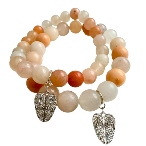 FlipFlop Heart Pink Aventurine White Topaz Bracelet