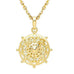 Goddaughters Goddess Scroll Gold Dharma Wheel Necklace Designed with symbols of empowerment from nature 