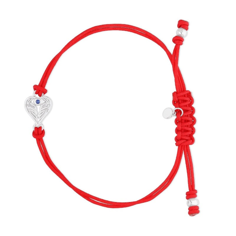 Goddaughters Sterling Silver AngelEyes Heart Red String Bracelet with Blue Sapphire 