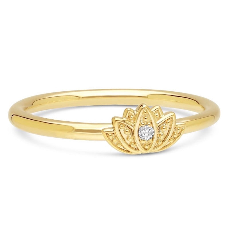 Golden Lotus White Topaz Lotus Ring by Goddaughters 