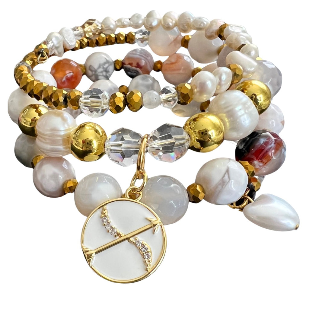 Sagittarius Agate Freshwater Pearl Wrap Bracelet