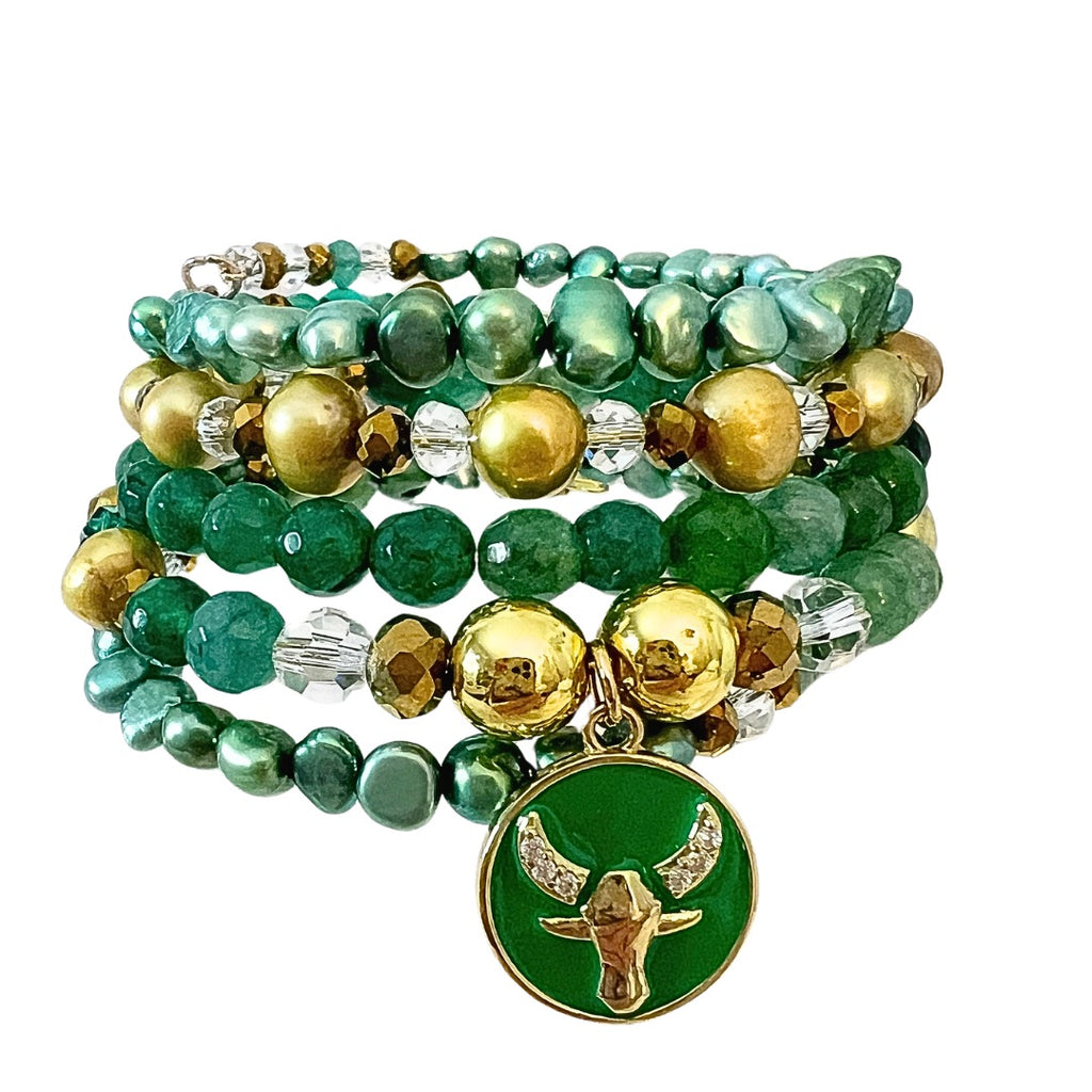 Taurus Green Agate and Freshwater Pearl Wrap