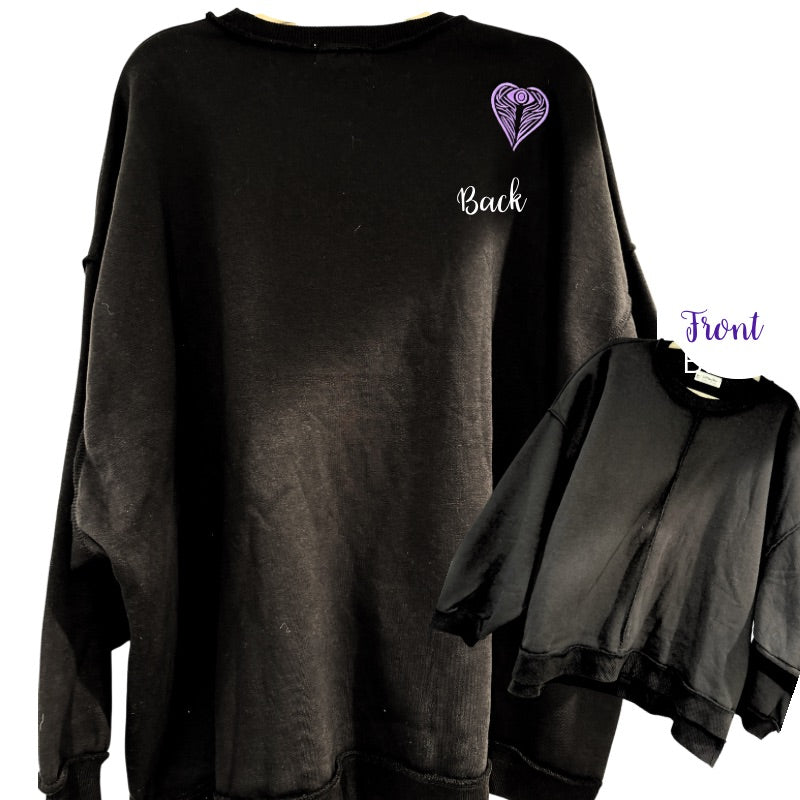 AngelEyes Heart Black Oversized Sweatshirt & Angel on my Shoulder Necklace Bundle
