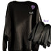 AngelEyes Heart Black Oversized Sweatshirt & Angel on my Shoulder Necklace Bundle