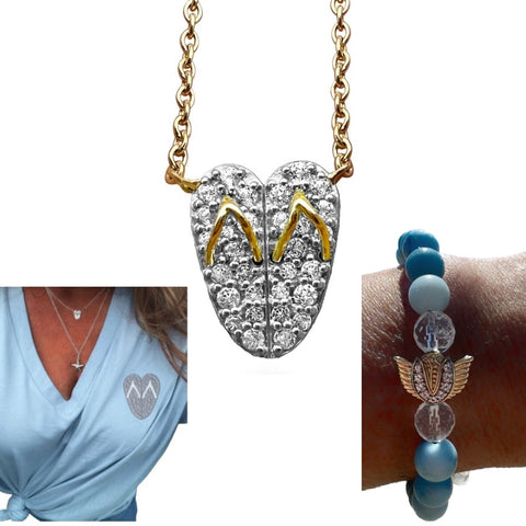 Summer Sale Special Bundle Flip Flop Heart Necklace & T-shirt & Angel Bracelet