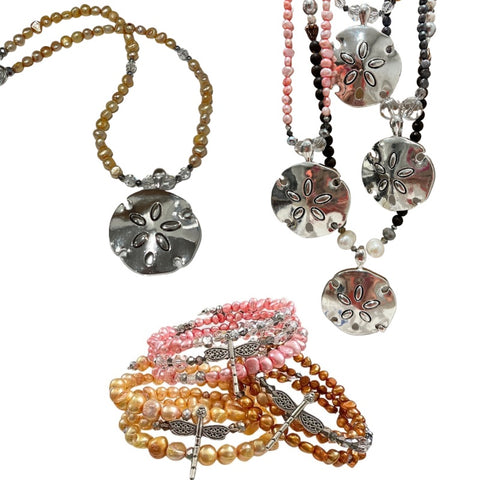 Summer Sale Bundle Sand Dollar Necklace and Dragonfly Wrap Bracelet