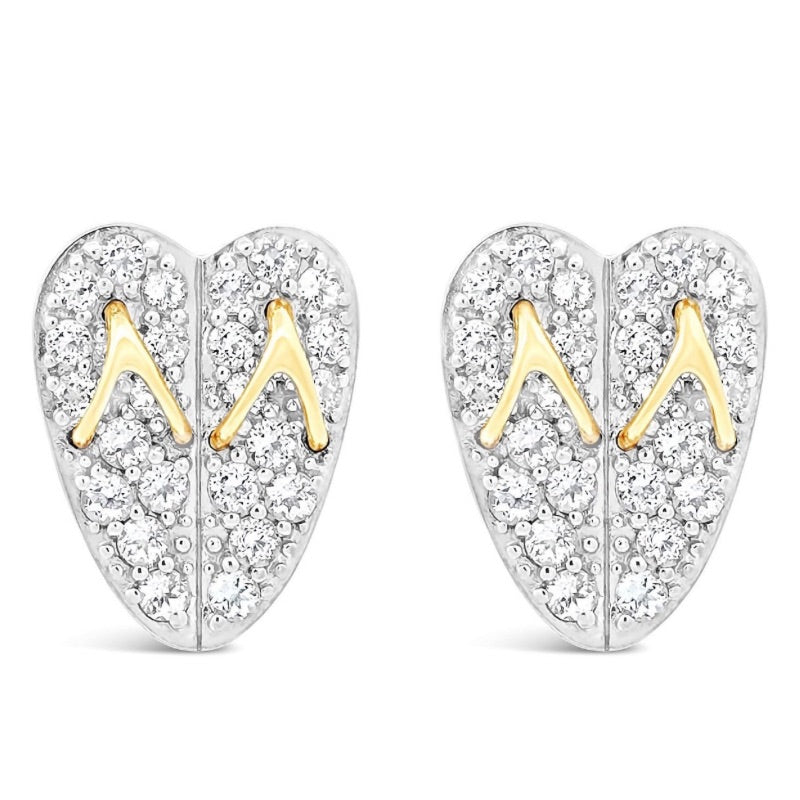 Flip Flop Heart White Topaz Gold Earrings
