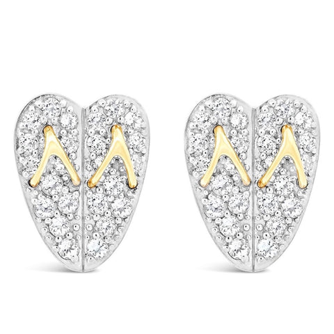 Flip Flop Heart White Topaz Gold Earrings