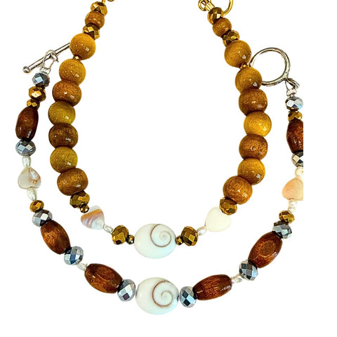 Shiva Shell Wood Bracelet by Goddaughters 