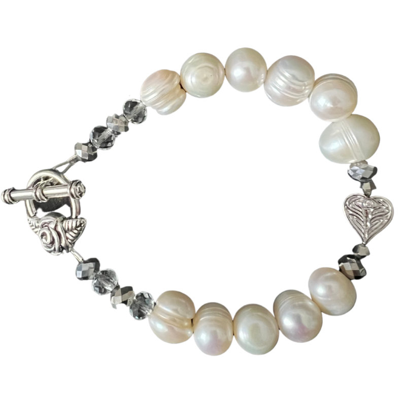 AngelEyes Heart Silver freshwater pearl bracelet by goddaughters