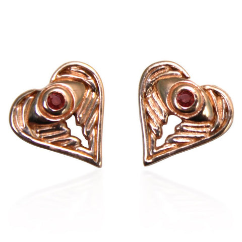 Rose Gold Angeleyes Heart Earrings with Garnet Stone