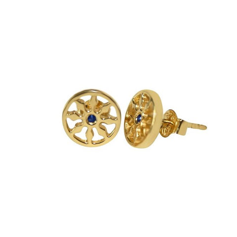 Gold Dharma Stud Earrings with genuine sapphire