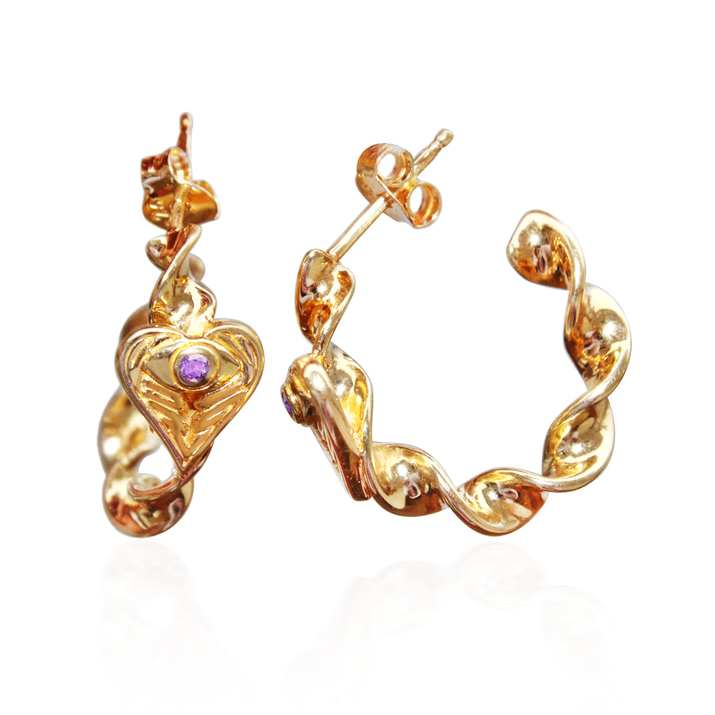 GodDaughters AngelEyes Heart Twist Hoop Evil Eye AngelWinged Heart Earrings 