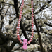 Pink freshwater pearl necklace with Peeps bead handmade in the USA 